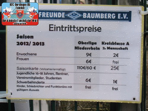 Eintrittspreise bei den Sportfreunden Baumberg